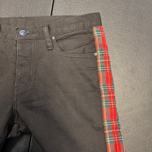 MNML Jeans Men’s Black Plaid Trim Leg Zips Button Fly Size 30 Academia Preppy - Picture 6 of 11